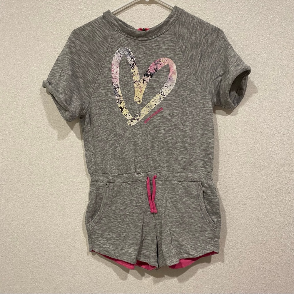 Kids Abercrombie Girls Gray Pink Heart Short Sleeve Romper Dress 13/14